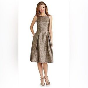 Tahari ASL metallic midi jacquard fit and flare dress, Size 4 NWOT